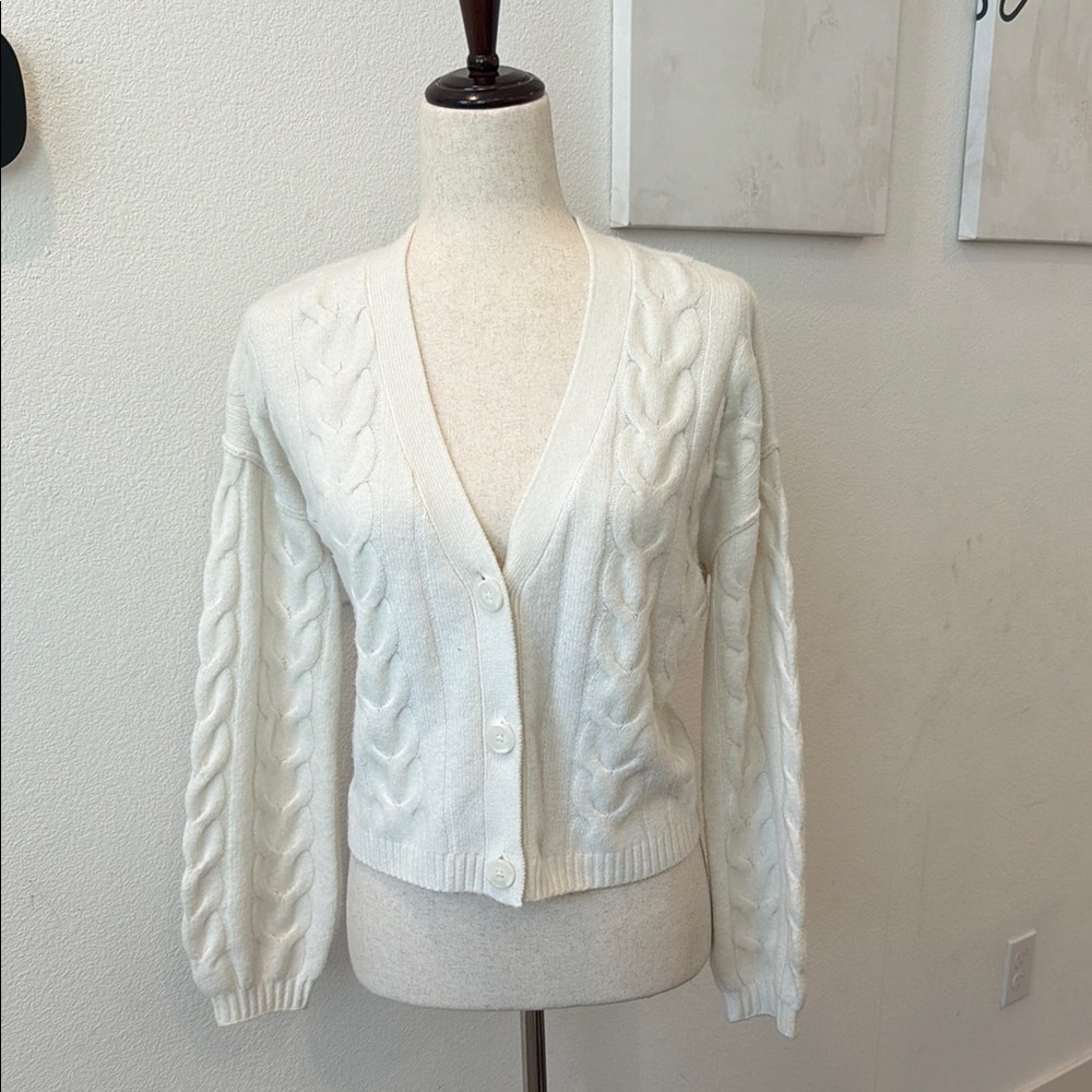 wild fable Cream Cable Knit V-Neck Button Cardigan
